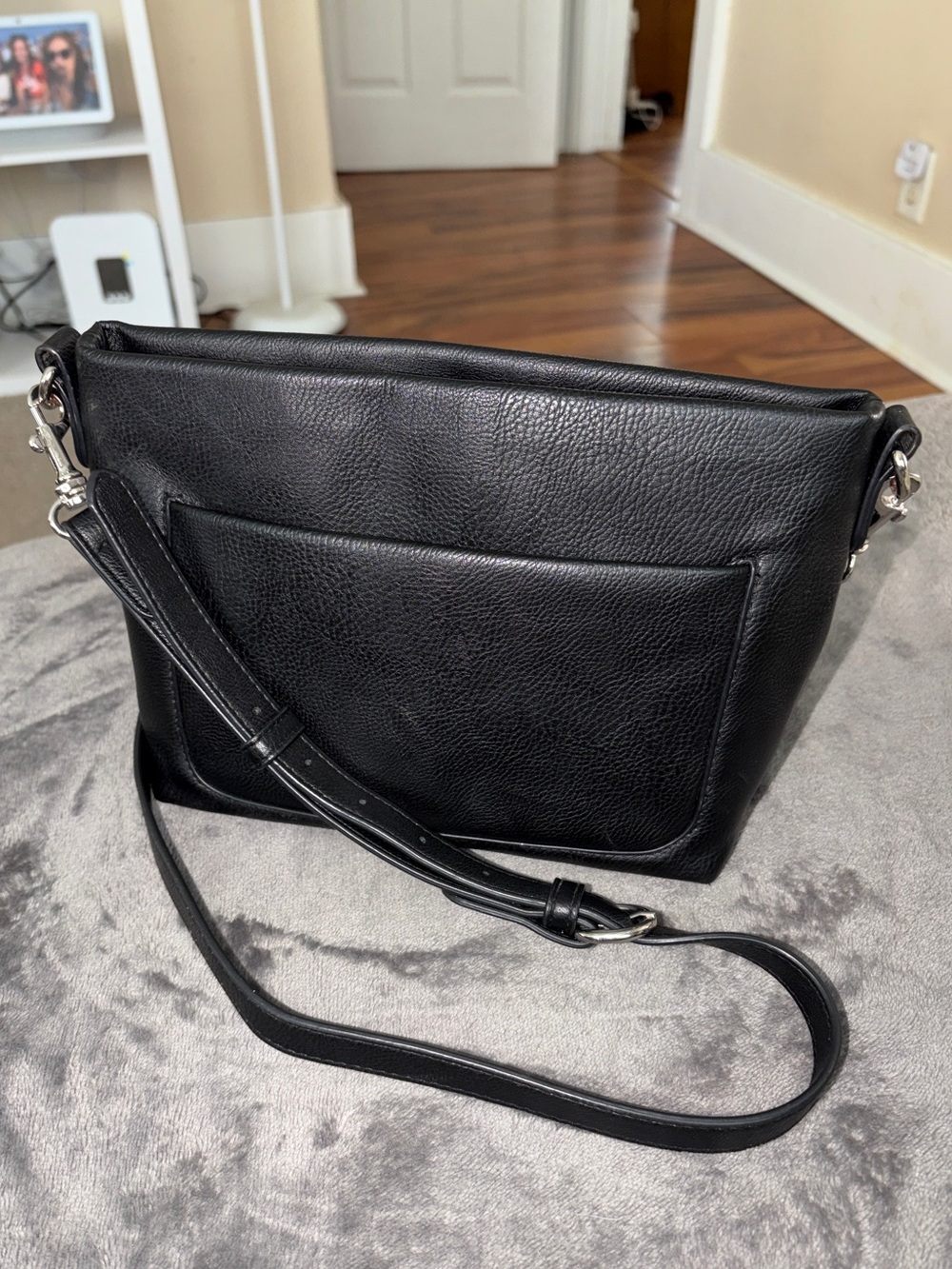 Universal Thread Black Pebbled Leather Crossbody Bag with Front Pocket